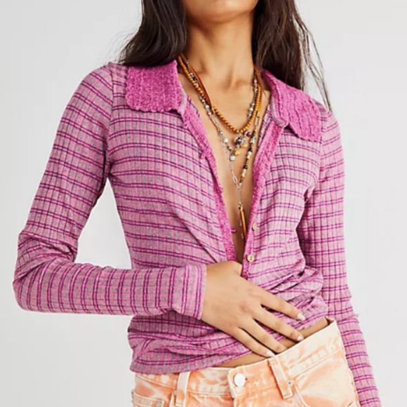 Free People Tops - FREE PEOPLE🌺Delilah Pink Ribbed Henley